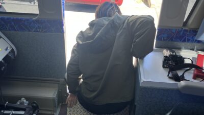 非常口を使用した避難訓練